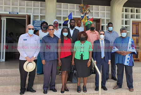 Barbados' Ambassador to Caricom David Comissiong was joined by ambassadors and representatives of Caribbean associations, members of the Pan African Commission and local officials.(Picture by Reco Moore.) Credit Nationnews